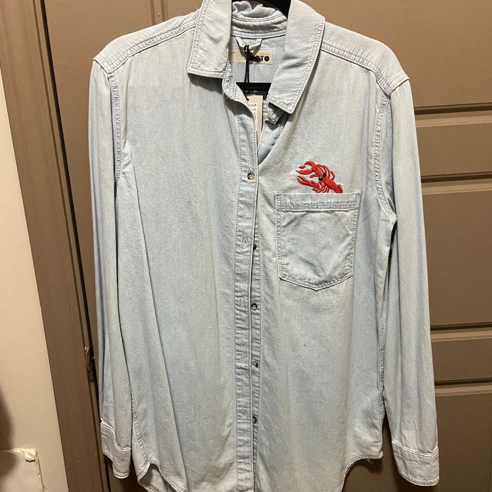 Topshop Denim Button Down with Lobster Detail. US Size 6